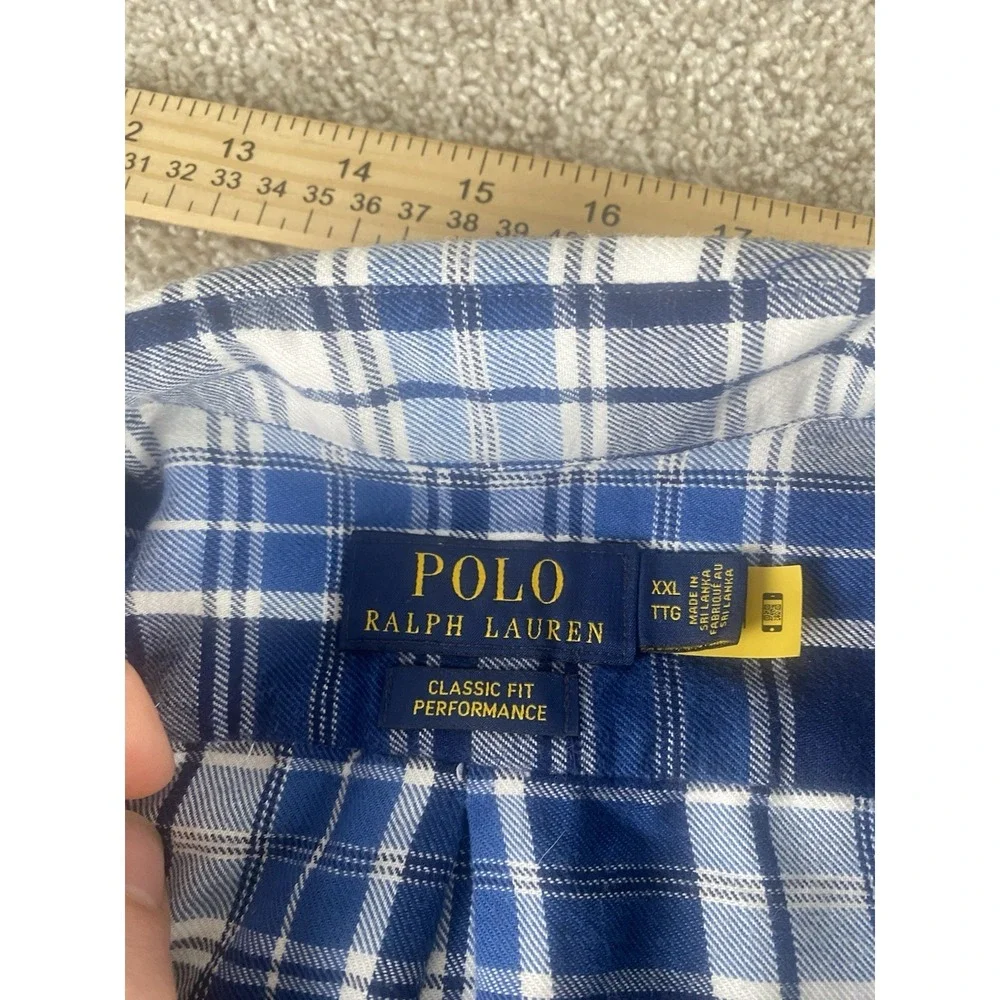 Polo Ralph Lauren Classic Fit Performance Blue Buffalo Plaid‎ Flannel Mens XXL